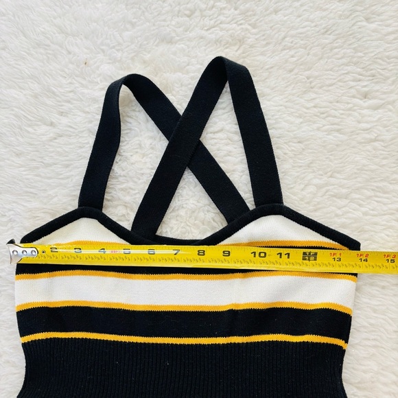 SLY Navy Blue/White/Yellow Knitted Stretchy 100%Cotton Mini Dress size Small - Picture 8 of 16